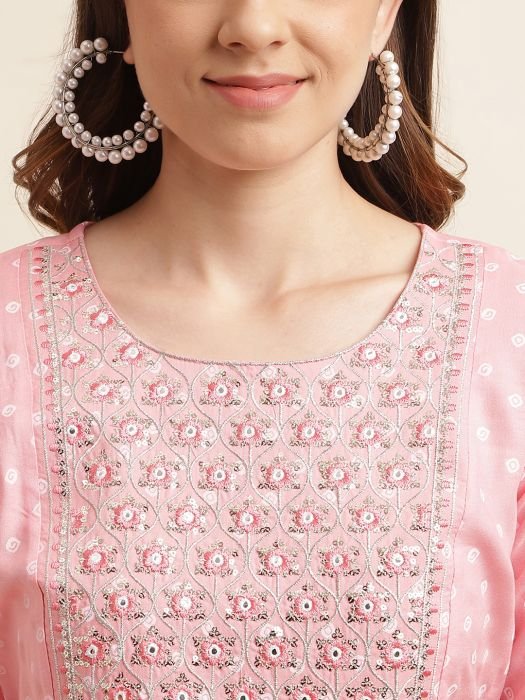 Pink Embroidered Mirror Work Kurta kurta with bottom