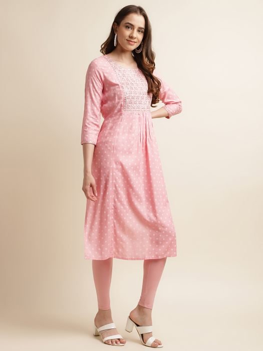 Pink Embroidered Mirror Work Kurta kurta with bottom