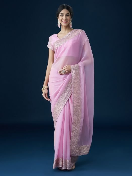 Pink Embroidered Sequinned Sarees embroidered saree