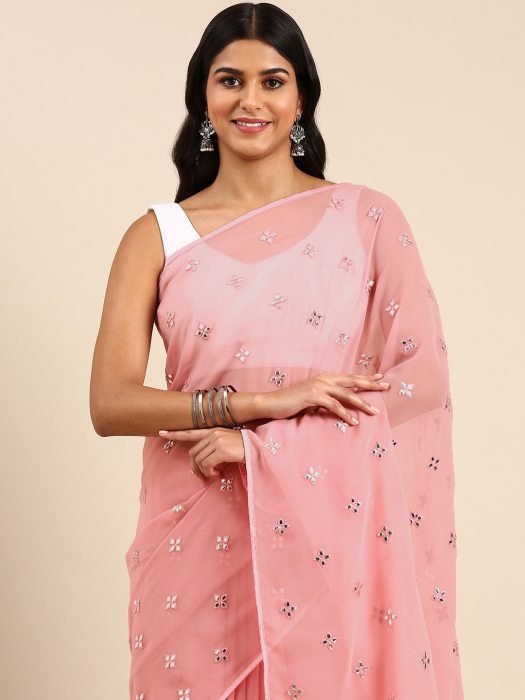 Pink Ethnic Motifs Embroidered Saree