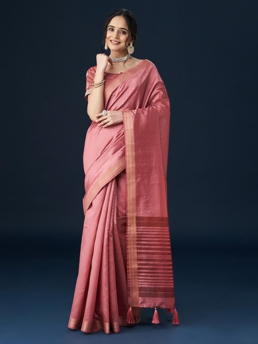 Pink Floral Woven Design Zari Saree NEW