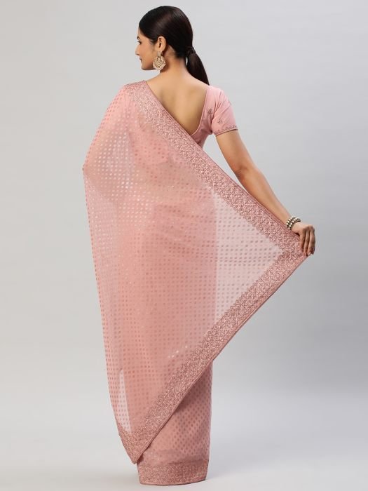 Pink Geometric Printed Saree With Embroidered Border party wear saree