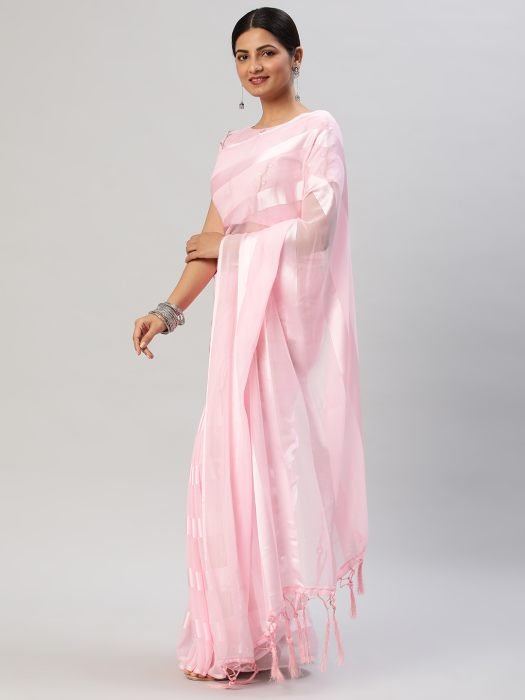 Pink Striped Satin Saree party wear saree