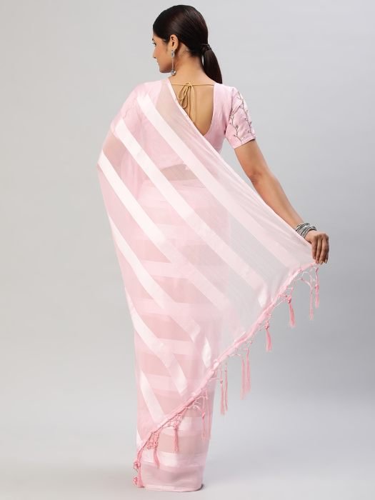 Pink Striped Satin Saree party wear saree