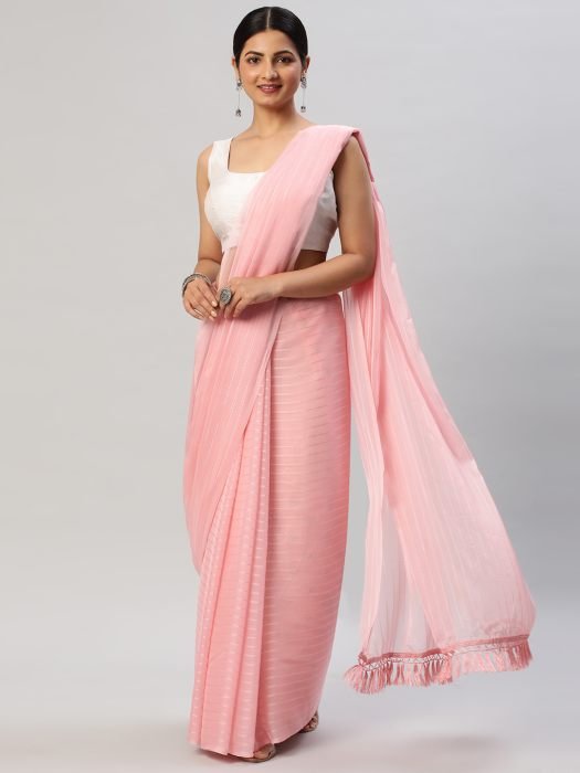 Pink Striped Zari Organza Saree party wear saree