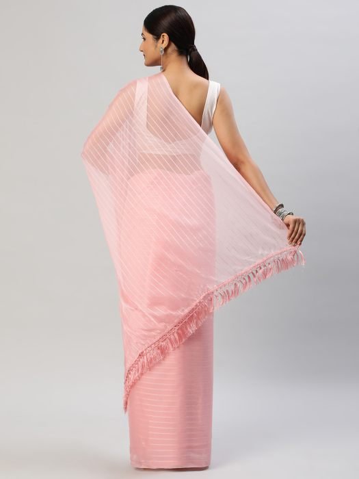 Pink Striped Zari Organza Saree party wear saree