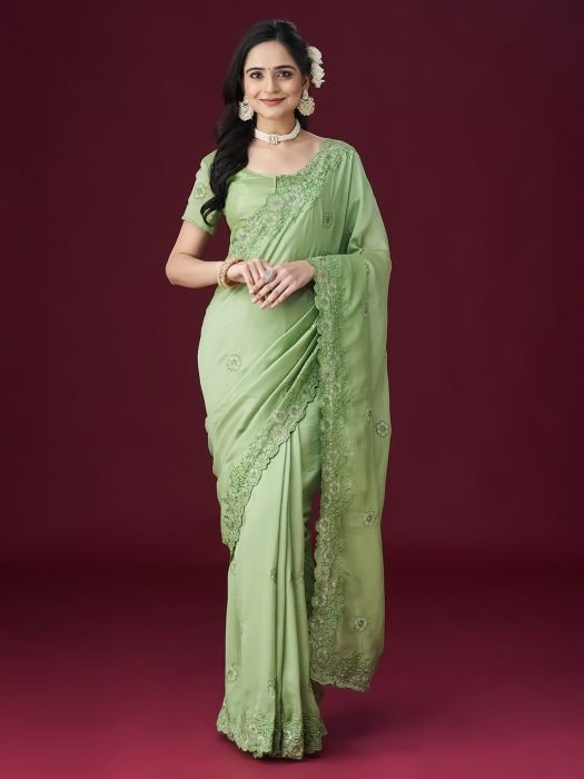 Pista green Floral Embroidered Saree embroidered saree