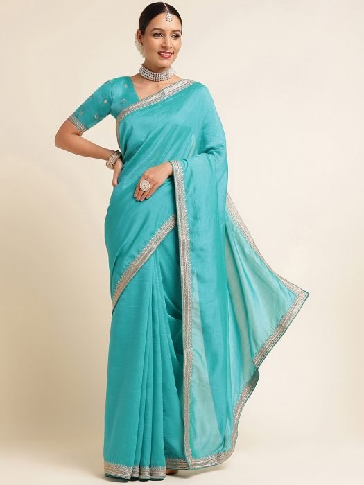 Rama Embroidered Work Art Silk Solid Saree party wear saree