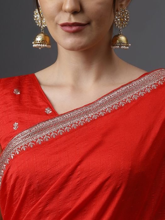 Red Embroidered Work Art Silk Saree party wear saree