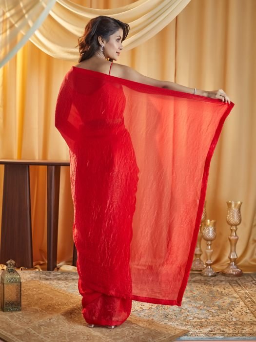 Red Party wear Plain saree party wear saree