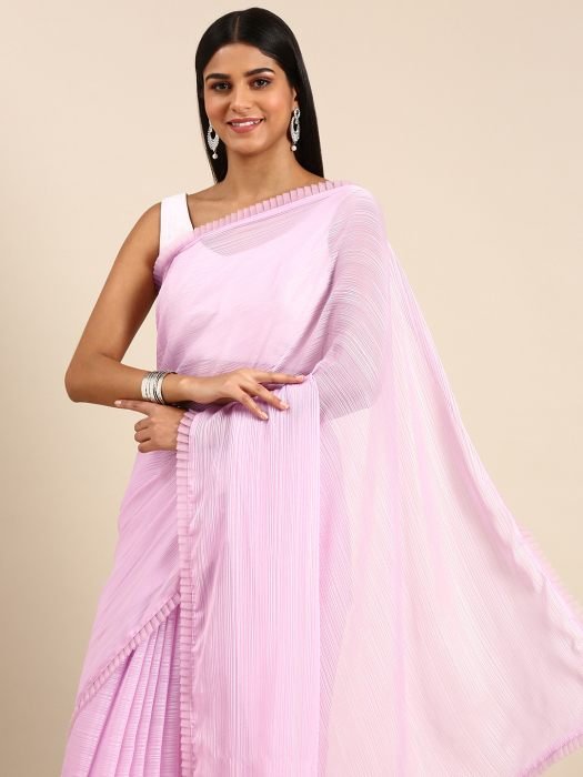 Lavender Striped Fancy Blouse Organza Saree  party wear saree