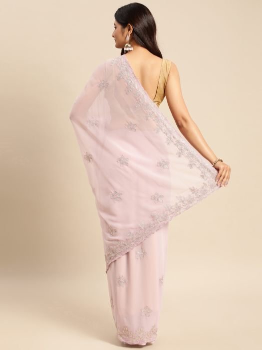 Lavender Floral Embroidered Georgette Saree embroidered saree