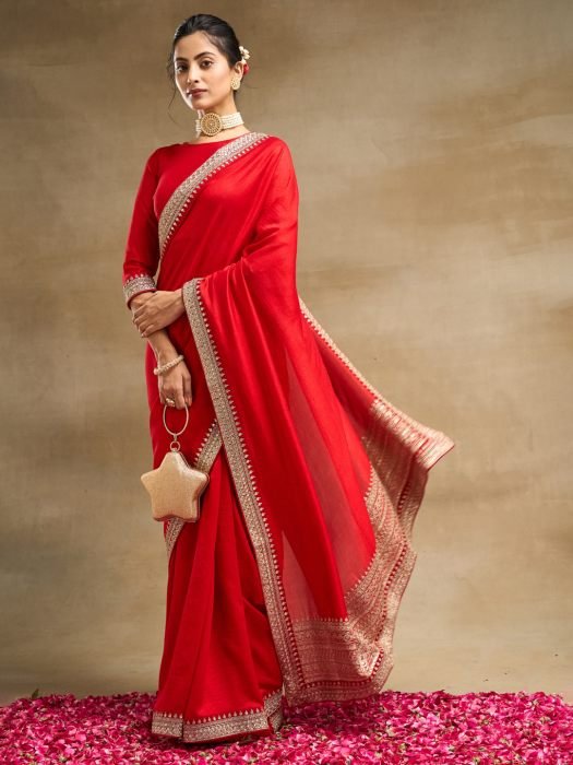 Solid Embroidered Pure Silk Saree party wear saree