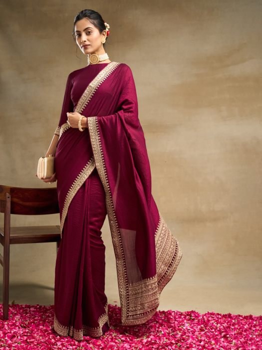 Solid Embroidered Pure Silk Saree party wear saree