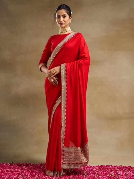 Solid Embroidered Pure Silk Saree party wear saree