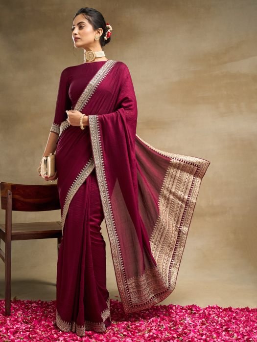 Solid Embroidered Pure Silk Saree party wear saree