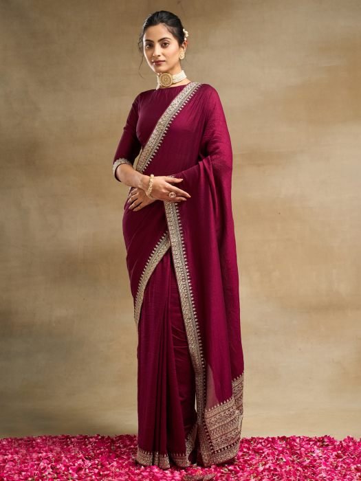 Solid Embroidered Pure Silk Saree party wear saree