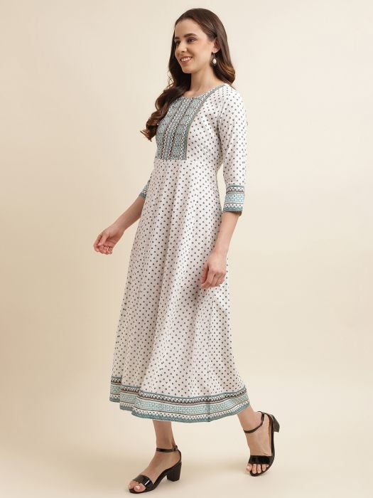 White Ethnic Motifs Printed Mirror Work Ethnic kurta kurtis