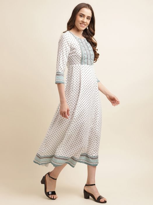 White Ethnic Motifs Printed Mirror Work Ethnic kurta kurtis