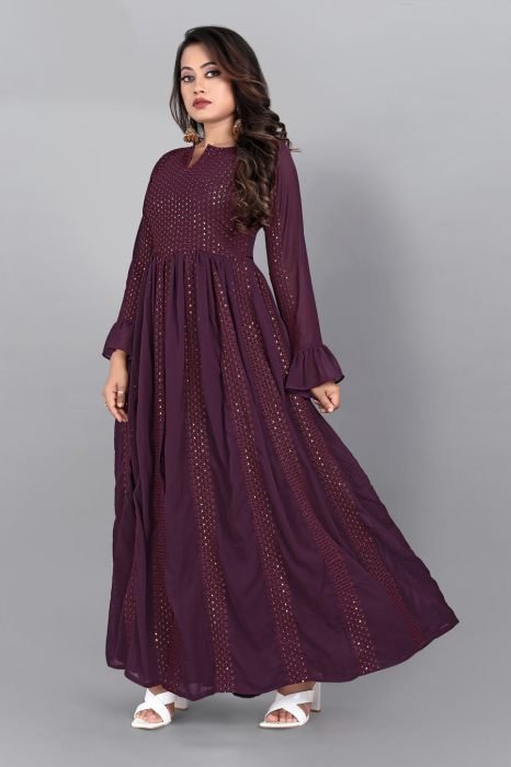 Wine Embroidered Semi Stitched Kurta With Plazzo  And Dupatta  summer suits