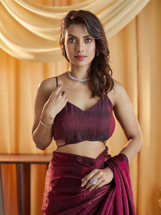 Wine Party wear Plain saree party wear saree