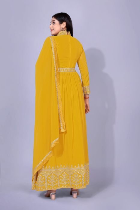 Yellow Embroidered Georgette Maxi Semi Stitched Kurta With Palazzo And  Dupatta semi stitched