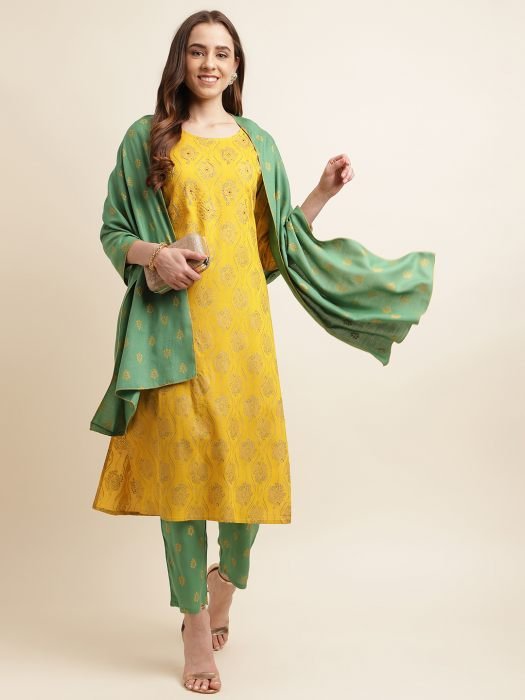 Yellow Ethnic Motifs Printed Regular Kurta With Trousers   Dupatta kurta sets with dupatta