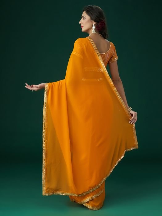 Yellow Mirror Work Embroidered Saree embroidered saree