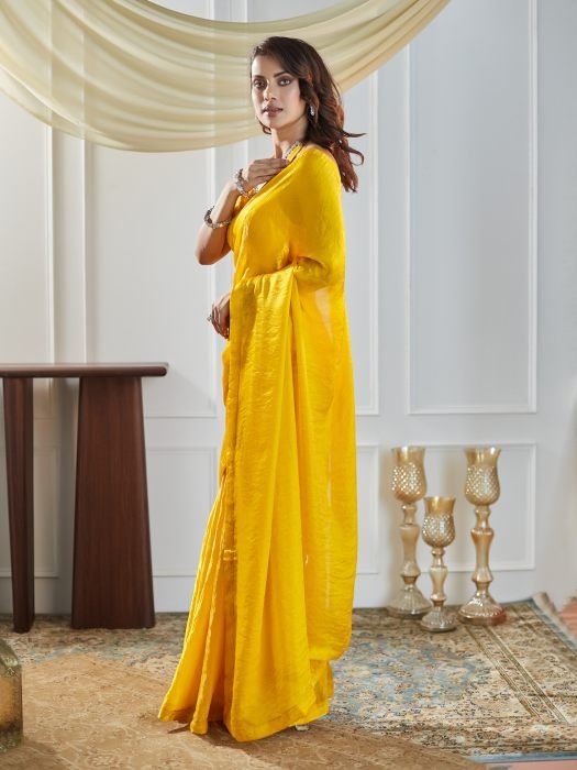 Yellow Party wear Plain saree party wear saree