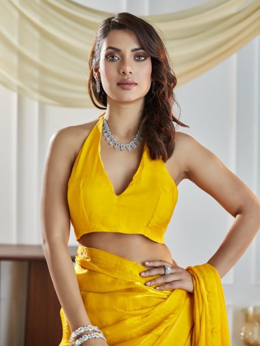 Yellow Party wear Plain saree party wear saree